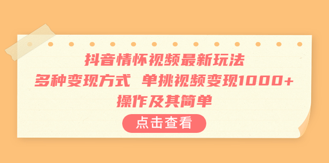 抖音情怀视频最新玩法，多种变现方式，单挑视频变现1000+，操作及其简单-臭虾米项目网