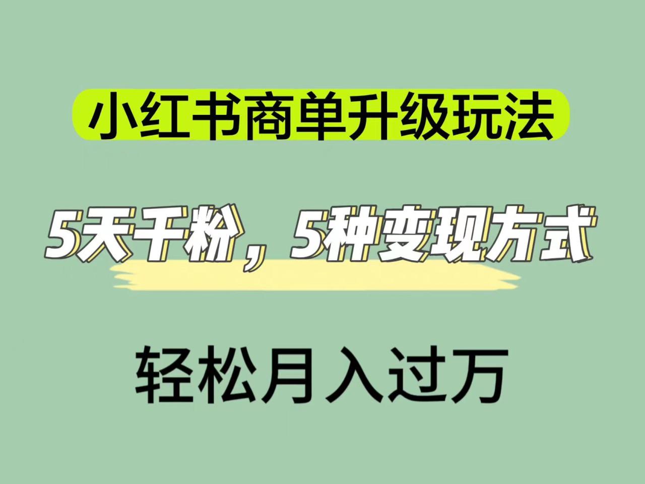 小红书商单升级玩法，5天千粉，5种变现渠道，轻松月入1万+-臭虾米项目网