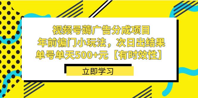 视频号薅广告分成项目，年前偏门小玩法，次日出结果，单号单天500+元【有时效性】-臭虾米项目网