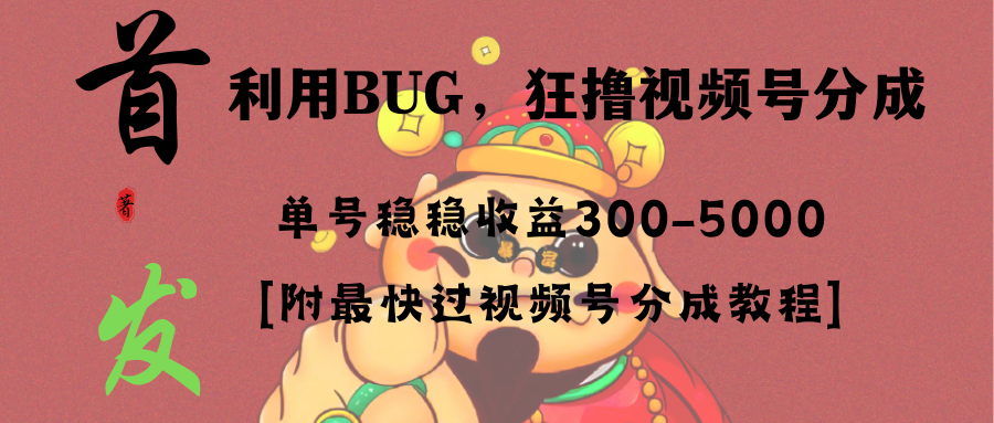 全网独家首发，视频号BUG，超短期项目，单号每日净收益300-5000！-臭虾米项目网