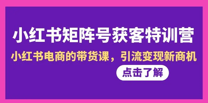 图片[1]-小红书-矩阵号获客特训营-第10期，小红书电商的带货课，引流变现新商机-臭虾米项目网