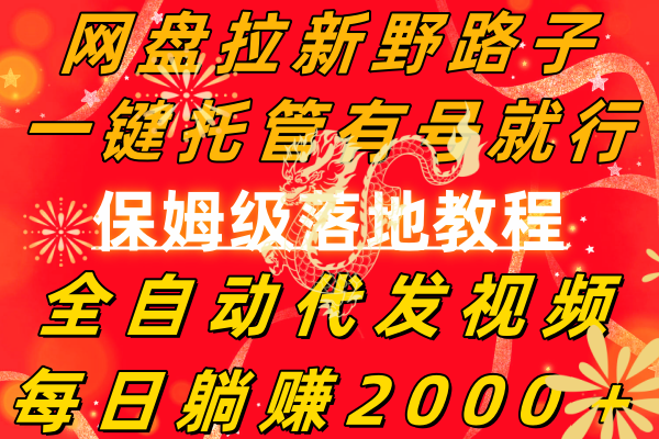 网盘拉新野路子，一键托管有号就行，全自动代发视频，每日躺赚2000＋，保姆级落地教程-臭虾米项目网