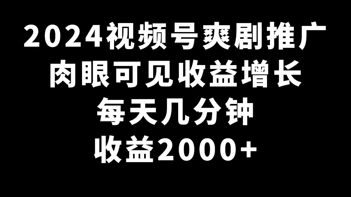 2024视频号爽剧推广，肉眼可见的收益增长，每天几分钟收益2000+-臭虾米项目网