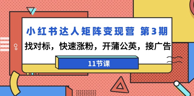 小红书达人矩阵变现营 第3期，找对标，快速涨粉，开蒲公英，接广告-11节课-臭虾米项目网