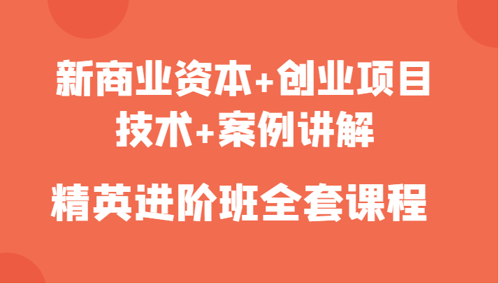 新商业资本助力创业：精英进阶班全套课程解读技术创新与典型案例-臭虾米项目网