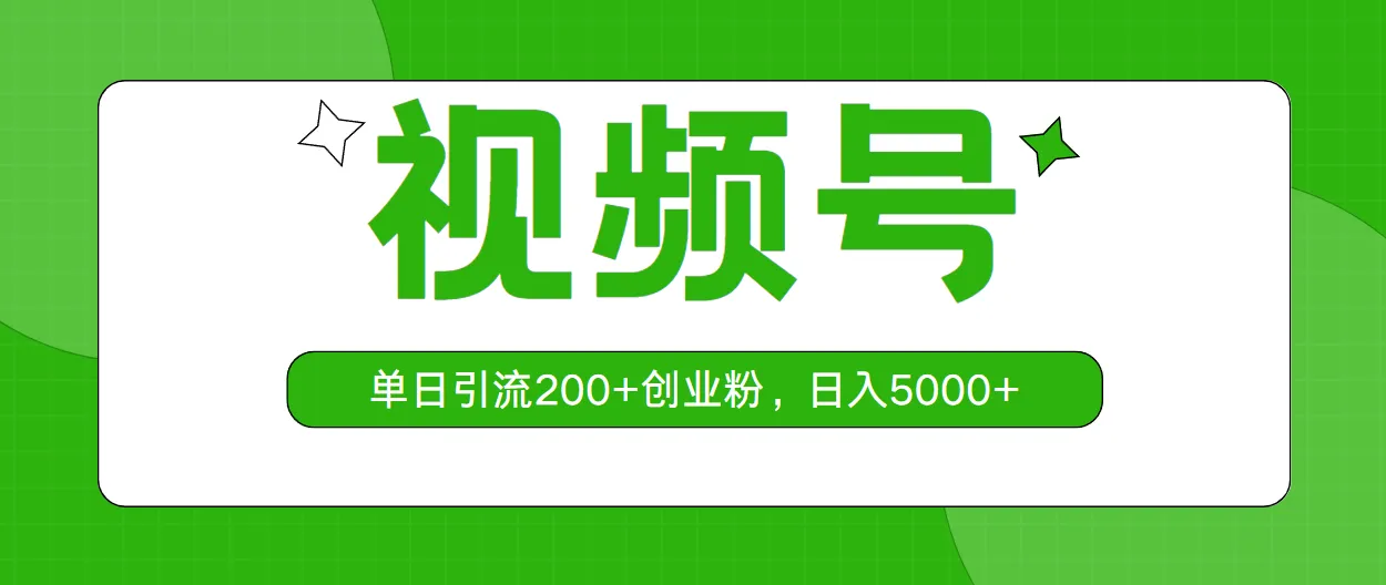 视频号，单日引流200 创业粉，日入5000 