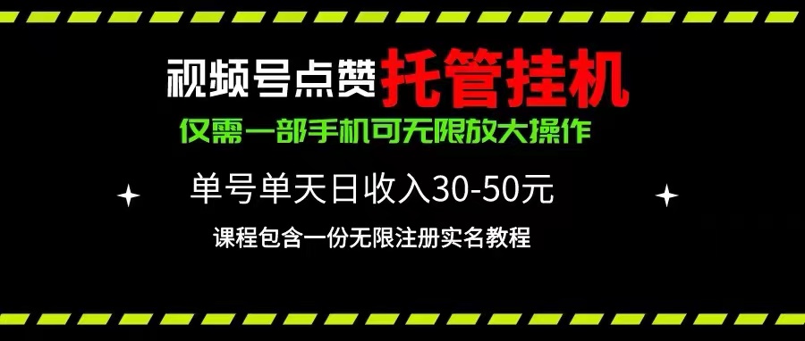 视频号点赞托管挂机，单号单天利润30~50，一部手机无限放大（附带无限…-臭虾米项目网