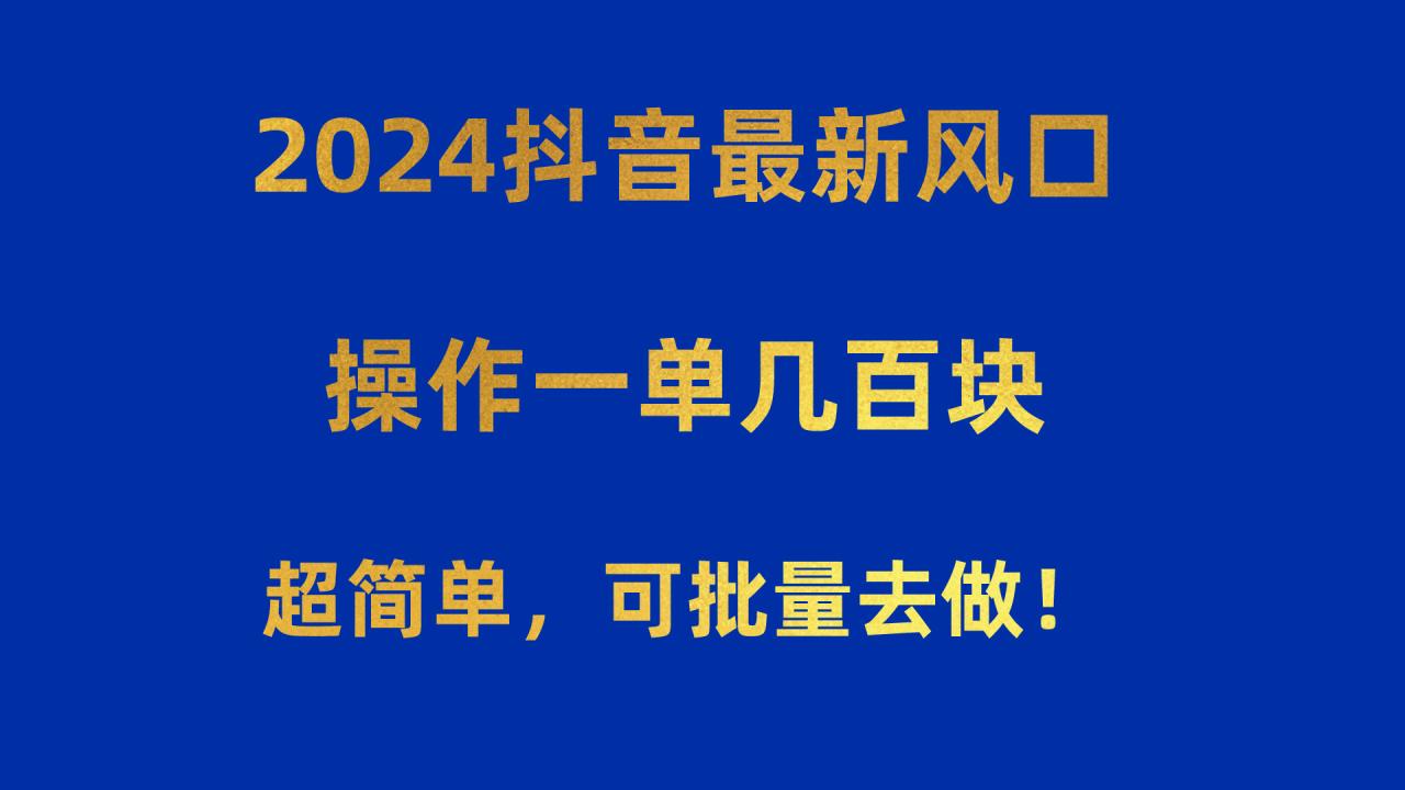 2024抖音最新风口！操作一单几百块！超简单，可批量去做！！！-臭虾米项目网