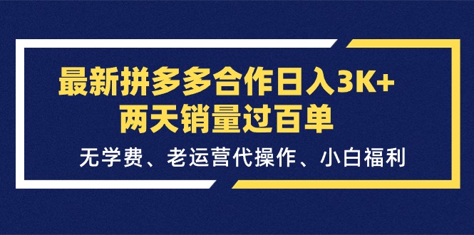 最新拼多多合作日入3K 两天销量过百单，无学费、老运营代操作、小白福利-臭虾米项目网