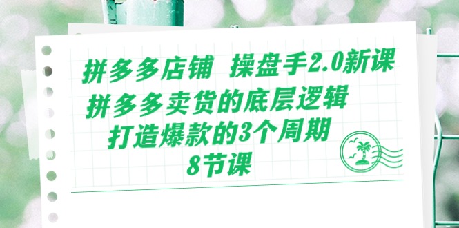 拼多多店铺操盘手2.0新课，拼多多卖货的底层逻辑，打造爆款的3个周期8节-臭虾米项目网