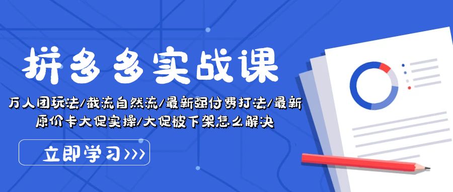 拼多多·实战课：万人团玩法/截流自然流/最新强付费打法/最新原价卡大促..-臭虾米项目网