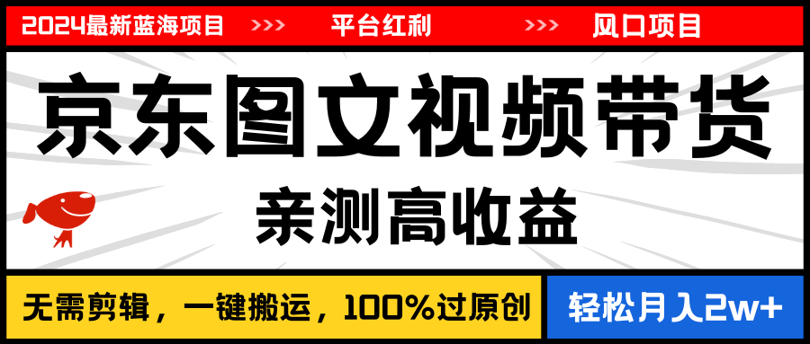 2024最新蓝海项目，逛逛京东图文视频带货，无需剪辑，月入20000-臭虾米项目网