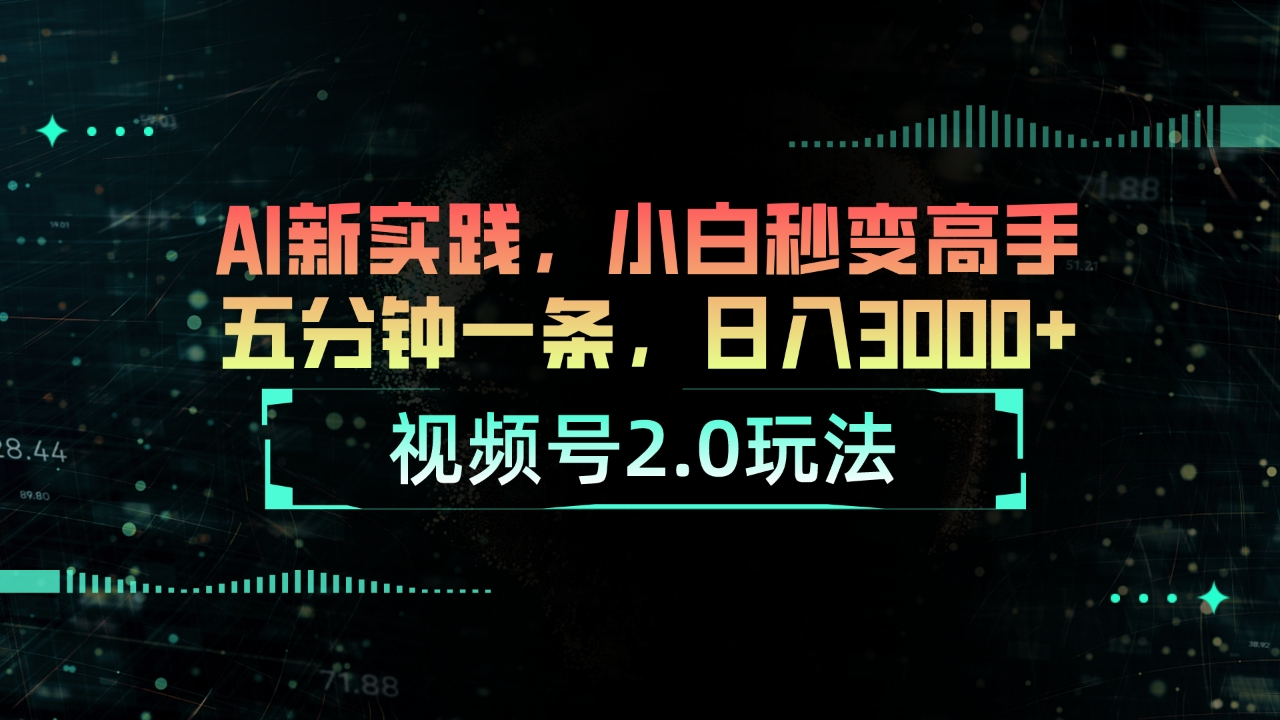 视频号2.0玩法AI新实践，小白秒变高手五分钟一条，日入3000-臭虾米项目网