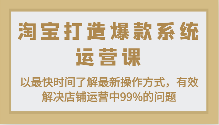 淘宝打造爆款系统运营课：以最快时间了解最新操作方式，有效解决店铺运营中99%的问题-臭虾米项目网