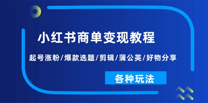 小红书商单变现教程：起号涨粉/爆款选题/剪辑/蒲公英/好物分享/各种玩法-臭虾米项目网