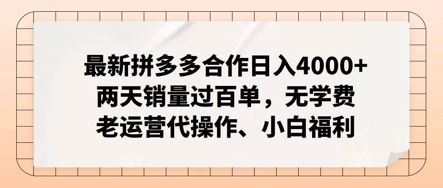 揭秘拼多多合作运营策略：从零起步，快速实现单日百单销售