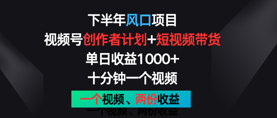 下半年风口项目，视频号创作者计划 视频带货，单日收益1000 ，一个视频两份收益-臭虾米项目网