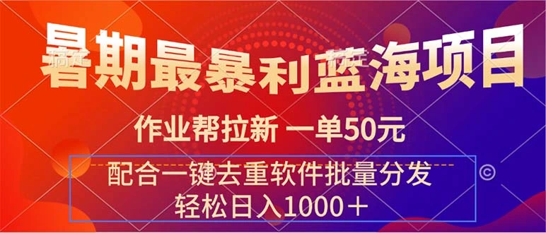 作业帮推广技巧：暑期蓝海项目详解及批量分发软件使用指南